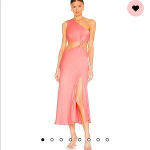 NWT LPA Imani Dress in Orange Coral Asymmetrical Midi Dress